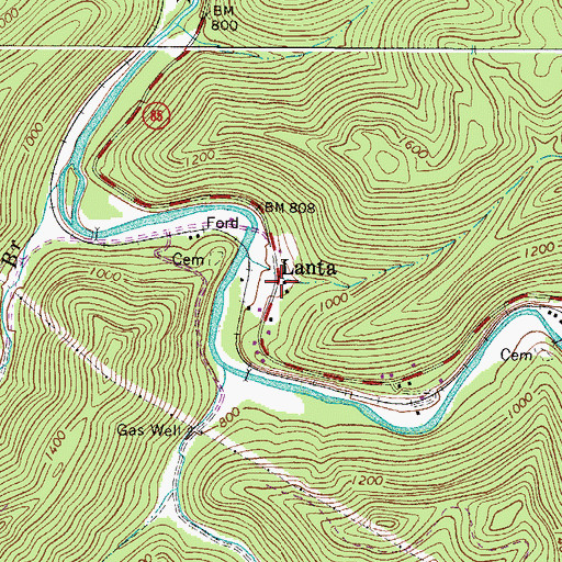 Topographic Map of Lanta, WV