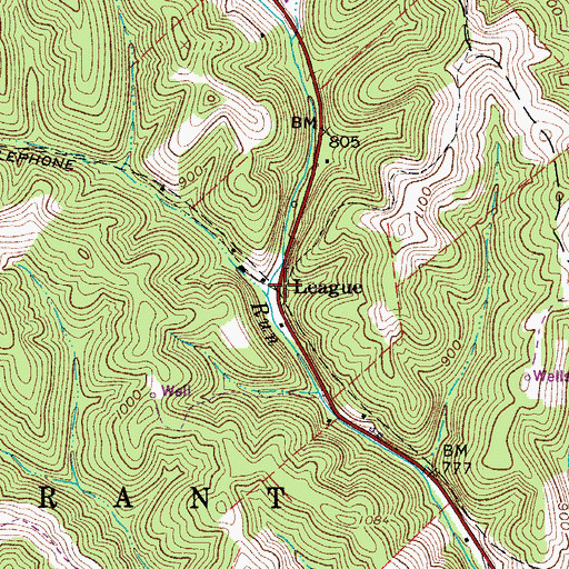 Topographic Map of League, WV