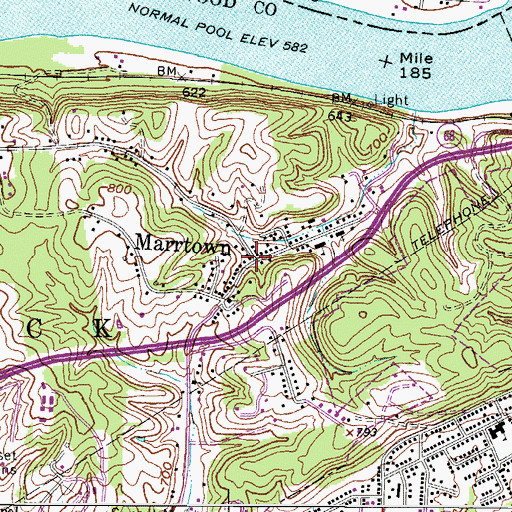 Topographic Map of Marrtown, WV