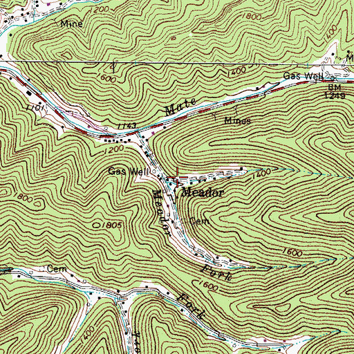 Topographic Map of Meador, WV