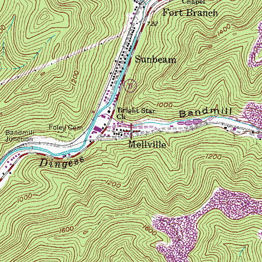 Topographic Map of Mellville, WV