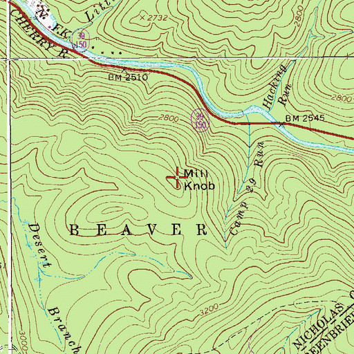 Topographic Map of Mill Knob, WV
