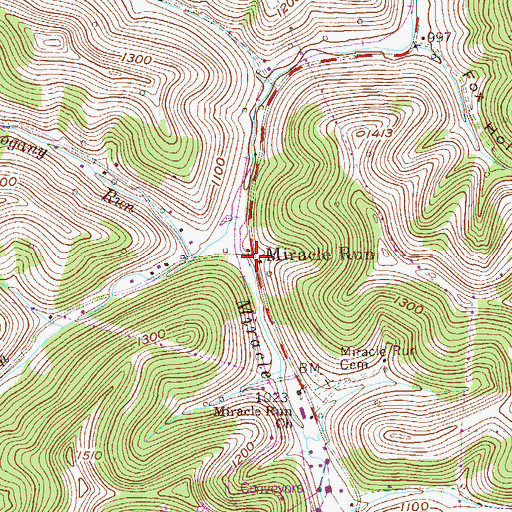 Topographic Map of Miracle Run, WV