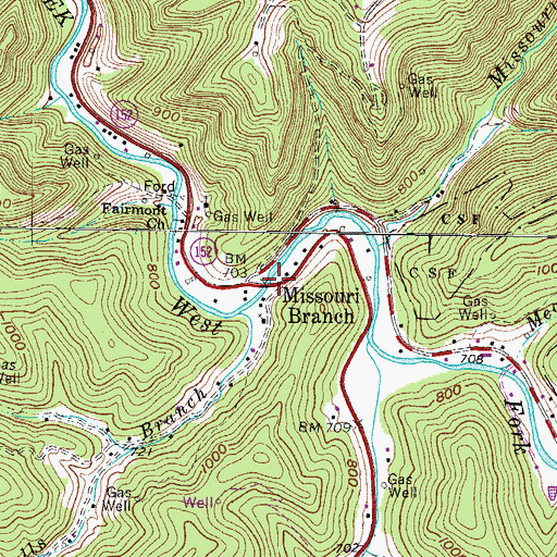 Topographic Map of Missouri Branch, WV
