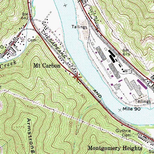 Topographic Map of Mount Carbon, WV