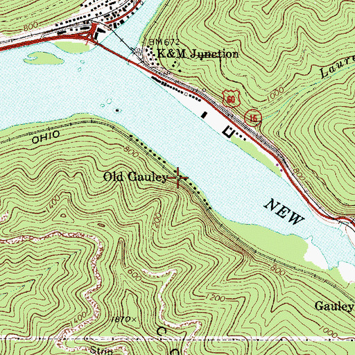 Topographic Map of Old Gauley, WV