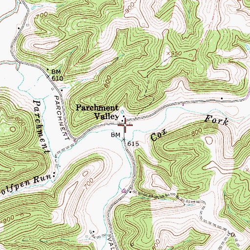 Topographic Map of Parchment Valley, WV