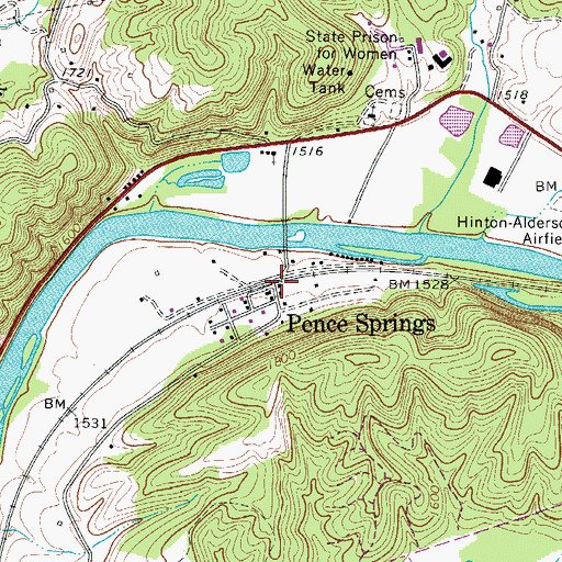 Topographic Map of Pence Springs, WV