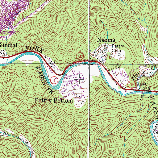 Topographic Map of Pettry Bottom, WV