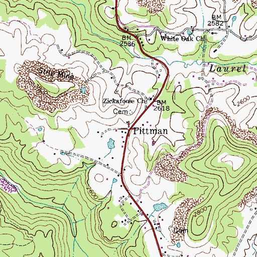 Topographic Map of Pittman, WV