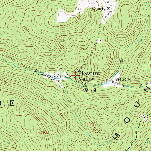 Topographic Map of Pleasure Valley, WV