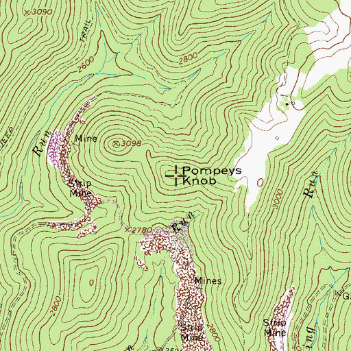 Topographic Map of Pompeys Knob, WV