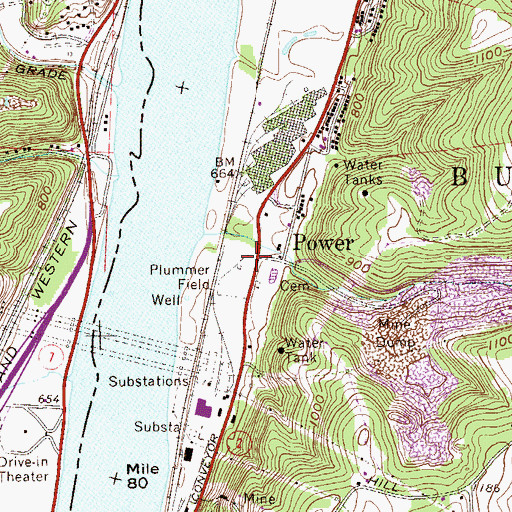 Topographic Map of Power, WV