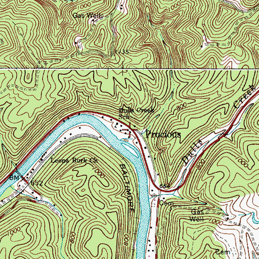Topographic Map of Procious, WV