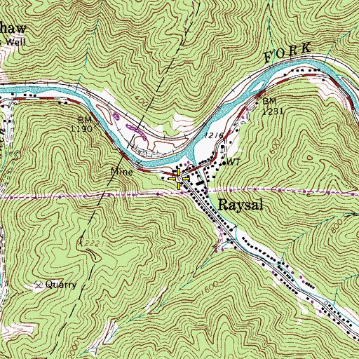 Topographic Map of Raysal, WV