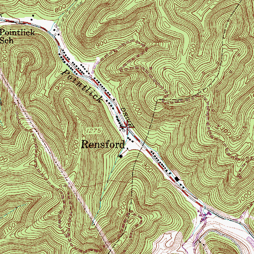 Topographic Map of Rensford, WV