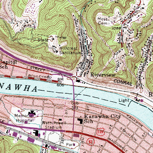 Topographic Map of Riverview, WV