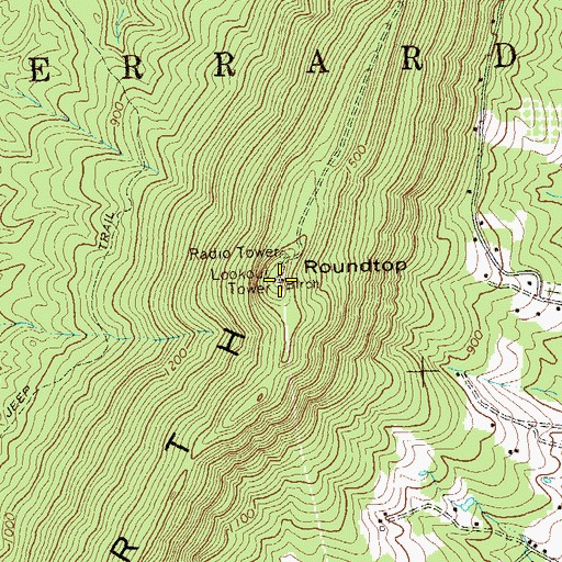 Topographic Map of Roundtop, WV
