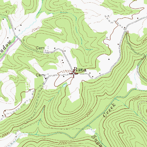 Topographic Map of Runa, WV
