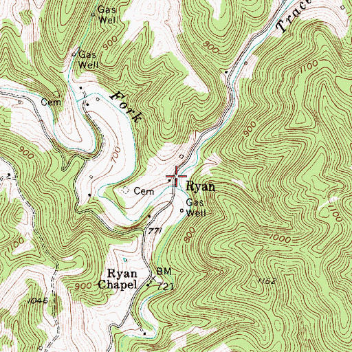 Topographic Map of Ryan, WV