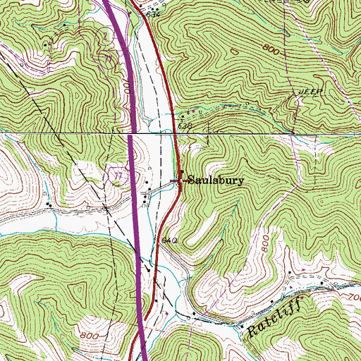 Topographic Map of Saulsbury, WV