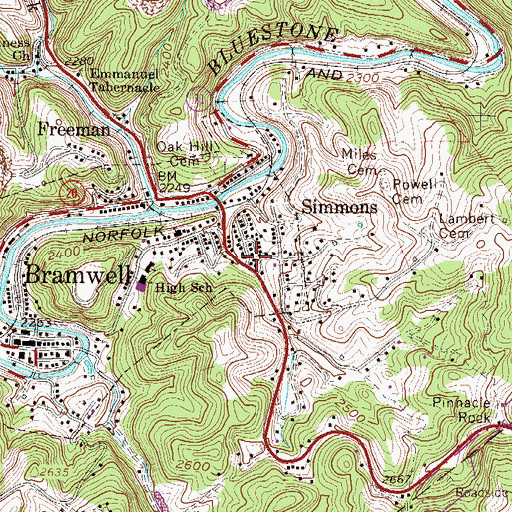 Topographic Map of Simmons, WV
