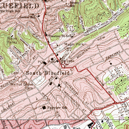 Topographic Map of South Bluefield, WV