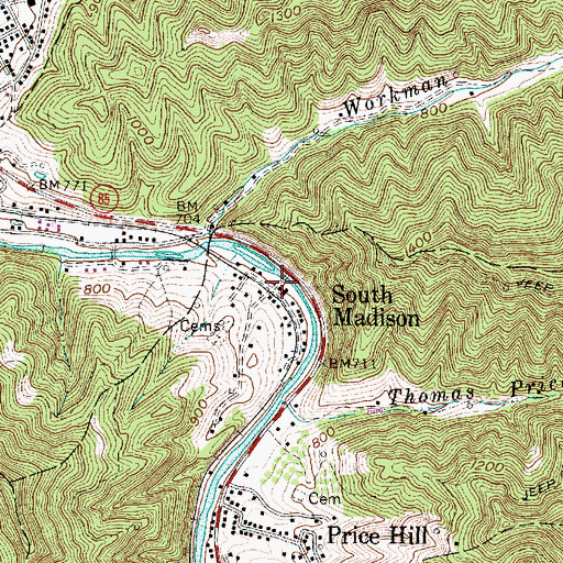 Topographic Map of South Madison, WV
