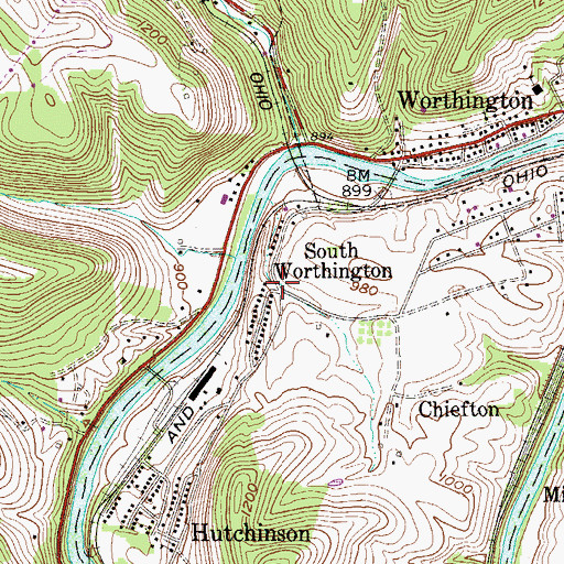 Topographic Map of South Worthington, WV