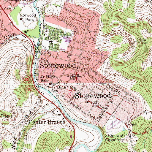 Topographic Map of Stonewood, WV