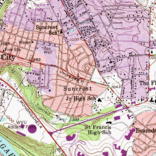 Topographic Map of Suncrest, WV