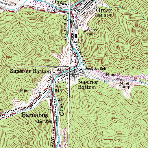 Topographic Map of Superior Bottom, WV