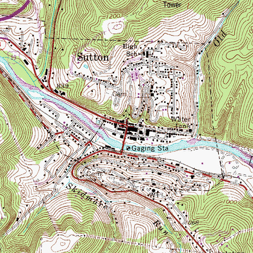 Topographic Map of Sutton, WV