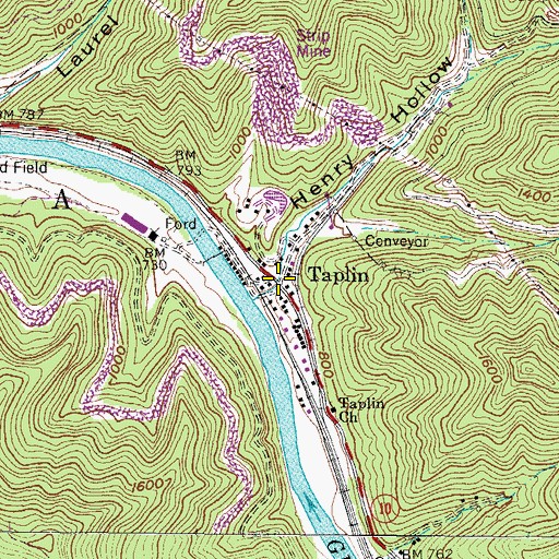 Topographic Map of Taplin, WV