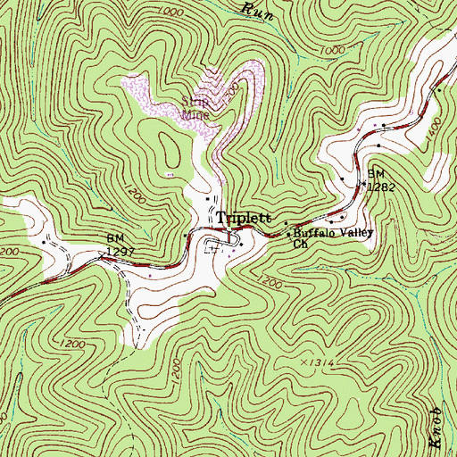 Topographic Map of Triplett, WV