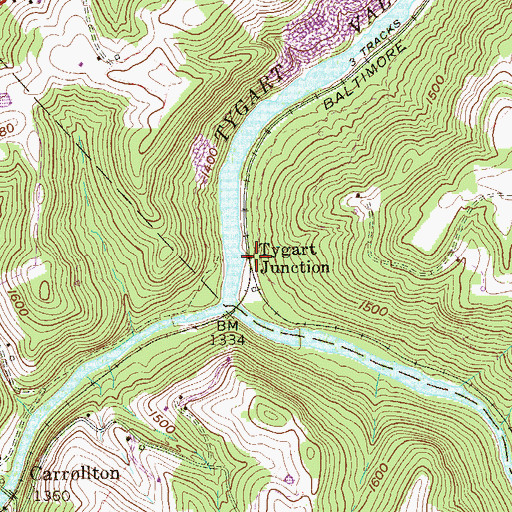 Topographic Map of Tygart Junction, WV