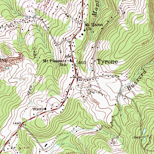 Topographic Map of Tyrone, WV