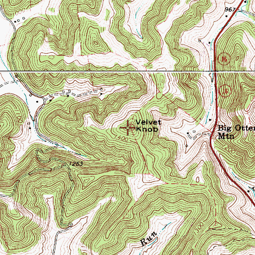Topographic Map of Velvet Knob, WV