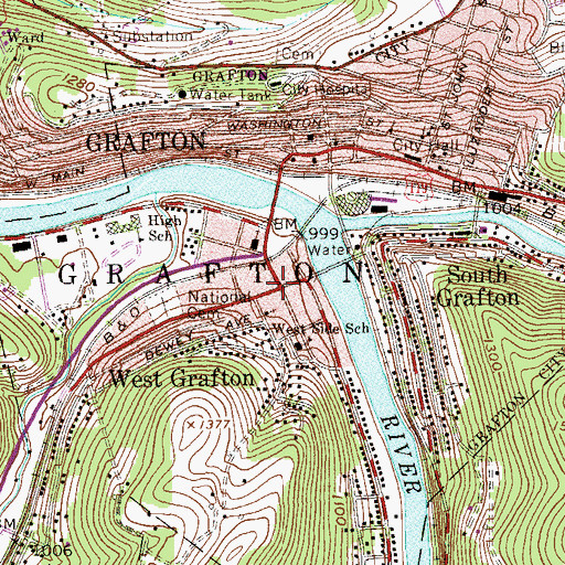 Topographic Map of West Grafton, WV