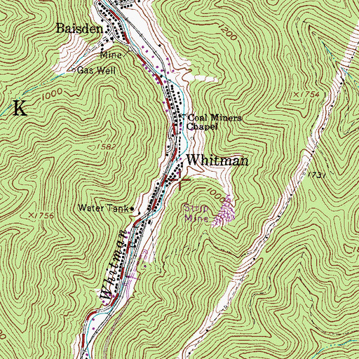 Topographic Map of Whitman, WV