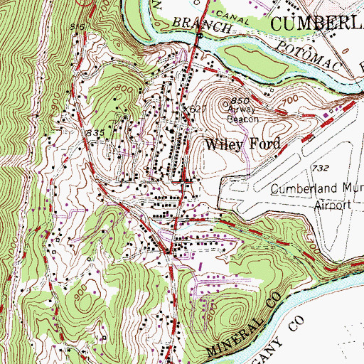Topographic Map of Wiley Ford, WV