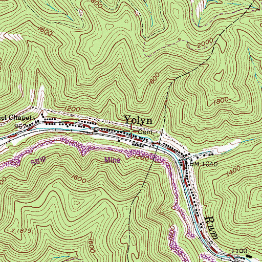 Topographic Map of Yolyn, WV
