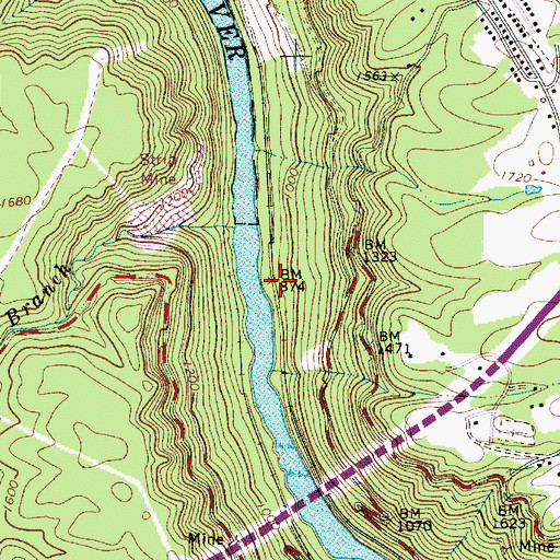 Topographic Map of Carver (historical), WV