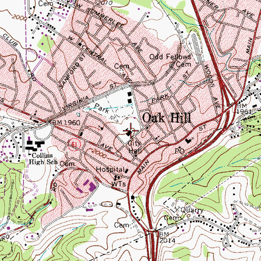 Topographic Map of Oak Hill Elementary School (historical), WV