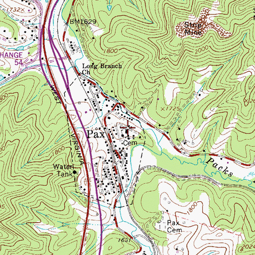 Topographic Map of Pax Elementary School (historical), WV
