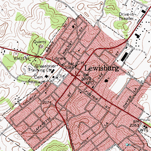 Topographic Map of Lewisburg Historic District, WV