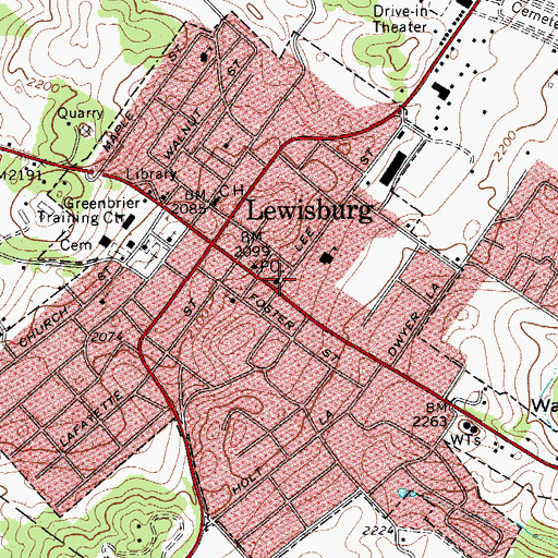 Topographic Map of Lewisburg United Methodist Church, WV