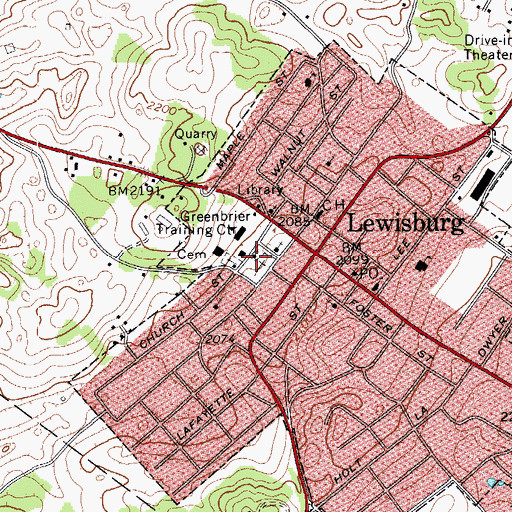 Topographic Map of Old Stone Presbyterian Church, WV