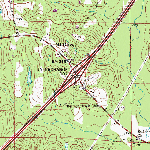 Topographic Map of Exit 107, AL