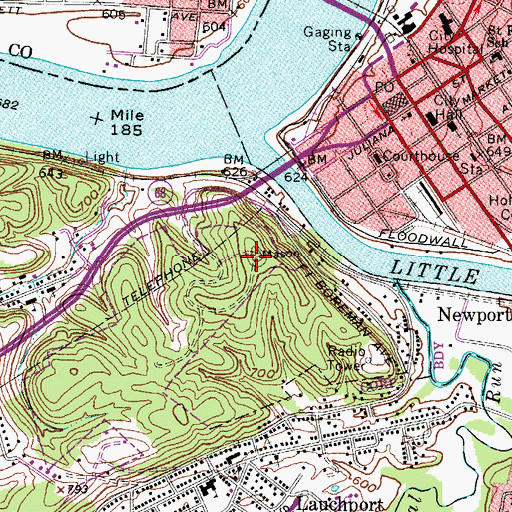Topographic Map of Fort Boreman (historical), WV